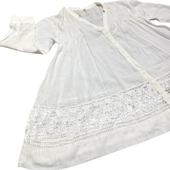 Free People Green Gardens Boho Ivory Cutout Embroidered Hem Tunic Top - Picture 3 of 15